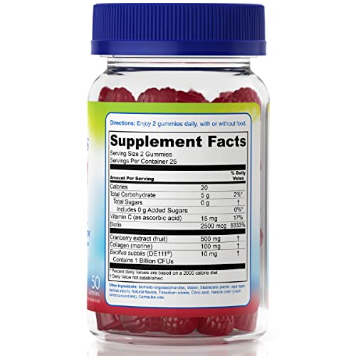 TruBiotics Probiotic Gummies with Collagen for Womens Digestive/Urinary/Hair/Skin/Nails Health, Sugar Free Prebiotics & Probiotics for Women, Collagen, Biotin, Vitamin C & Cranberry Extract, 50 Count