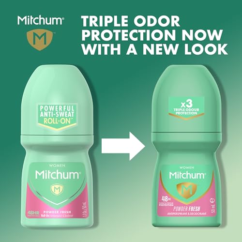Mitchum Women’s Antiperspirant Deodorant, Roll-On Applicator, Powder Fresh Scent, 48HR Sweat & Odor Protection, Quick-Drying, Dermatologist Tested, 1.7 oz