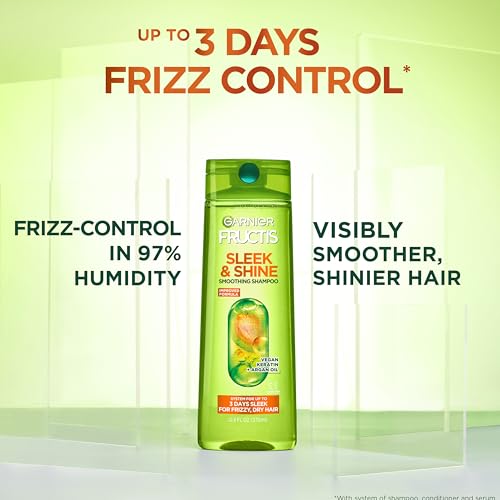 Garnier Fructis Sleek & Shine Shampoo, Conditioner + Moroccan Sleek Oil Set for Frizzy, Dry Hair, Argan Oil (3 Items), 1 Kit (Packaging May Vary)