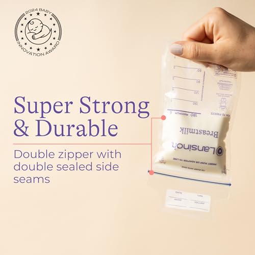 Lansinoh Breastmilk Storage Bags, 100 Count, Baby Essentials, Fast Freeze & Thaw Breast Milk Bags for Baby Bottle Feeding, Superior Strength & Stretch, 6 Ounce