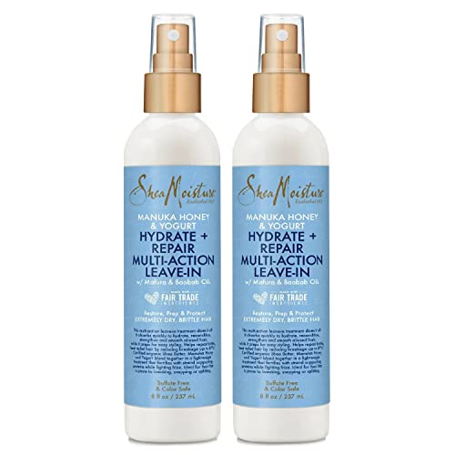 SheaMoisture Leave-In Conditioner Spray 2-Pack – Manuka Honey & Yogurt Hydrate + Repair Multi-Action Hair Repair Treatment for Dry, Frizzy Hair, Premium Gift Set, 8 Oz Ea