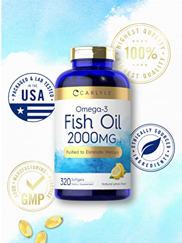 Carlyle Fish Oil Supplements | 2000mg | 320 Softgels | EPA & DHA | 600mg Total Omega-3 | Non-GMO, Gluten Free Pills