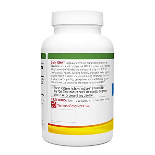 Wellness Resources Daily DHA - Highest Potency & Purity DHA Fish Oil in TG Form (180 Capsules)