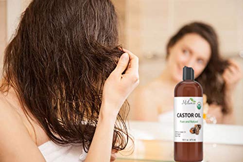 MILANIA Organic Castor Oil-100% Pure Cold-Pressed Beauty & Skincare Serum-Eyelash & Eyebrow Hair Growth Enhancer-Natural Conditioner