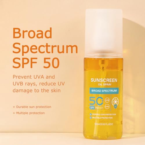 KYDA Oil Sunscreen Spray, Glow Oil Sunscreen Mist SPF 50, Lightweight Hydration Refreshing Sun Protect Spray, Broad Spectrum UVA/UVB Protection