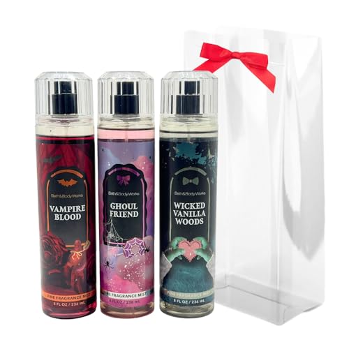 Bath & Body Works VAMPIRE BLOOD, GHOUL FRIEND, WICKED VANILLA WOODS Fine Fragrance Mist 3-piece Halloween Collections with a Red Bow - 2025 Edition Scents