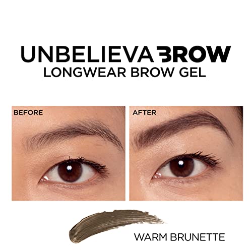 L'Oreal Paris Unbelieva-Brow Longwear Waterproof Tinted Brow Gel, Smudge-resistant, Transfer- Proof, Quick Drying, Easy and quick application with precise brush, Warm Brunette, 0.15 fl. oz.