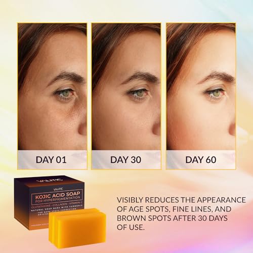 VALITIC Kojic Acid Soap for Hyperpigmentation - with Glutathione, Collagen & Vitamin C - Natural Soap Bars with Turmeric - Original Japanese Complex for Dark Spot Correction - 2 Pack
