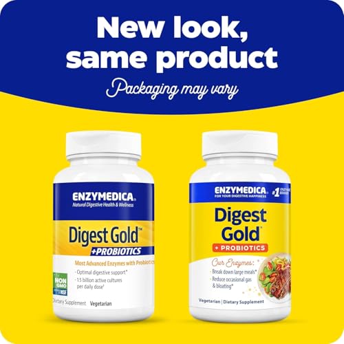 Enzymedica Digest Gold + Probiotics, 2-in-1 Formula for Gut Health, Digestive Enzymes & 1.5 Billion Active Probiotic Cultures, 90 Count