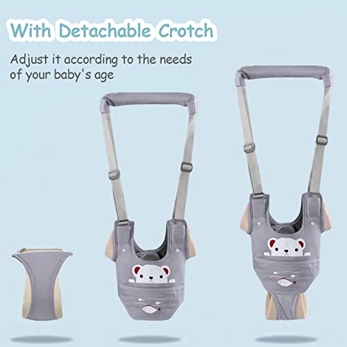 Ocanoiy Baby Walking Harness Handheld Baby Walker Assistant Belt Adjustable Toddler Infant Walker Safety Harnesses Standing Up and Walking Learning Helper with Detachable Crotch for 9-24 Month (Gray)