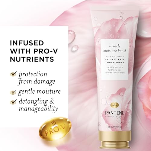 Pantene Nutrient Blends Miracle Moisture Boost Rose Water Conditioner for Dry Hair, Sulfate Free, 8 Fl Oz