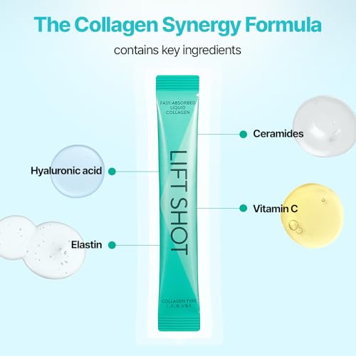 VITALBEAUTIE Liquid Collgen for Women, SuperCollagen Lift Shot - Premium Multi Collagens Peptides Type I, II, III, V, X 1500mg with Hyaluronic, Vitamin C, Third Party Certified, High Absorption