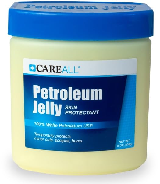 CareAll Petroleum Jelly 8 Oz Jar., Unscented, 100% Pure White Petrolatum Jelly USP, Protectant for Minor Cuts, Scrapes, Burns. Moisturizer for Dry Skin and Lips.