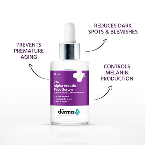 The Derma Co 2% Alpha Arbutin Face Serum | Helps Reduce Acne Scars & Spots | Suits All Skin Types | 1.01 Fl Oz/30 ml