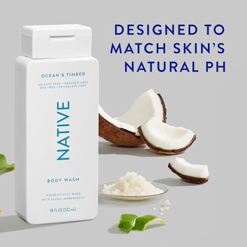 Native Body Wash Contains Naturally Derived Ingredients | For Women & Men, Sulfate, Paraben, & Dye Free Leaving Skin Soft and Hydrating | Ocean & Timber 18 oz - 2 Pk