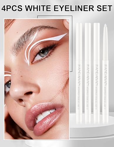 Jutqut 4PCS White Eyeliner, Waterproof Smudge Proof Long-lasting,High-Pigmented Colorful Eye Liner, Retractable