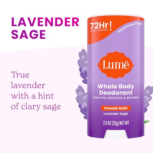 Lume Whole Body Deodorant - Smooth Solid Stick - 72 Hour Odor Control - Aluminum Free, Baking Soda Free and Skin Safe - 2.6 Ounce (Lavender Sage)