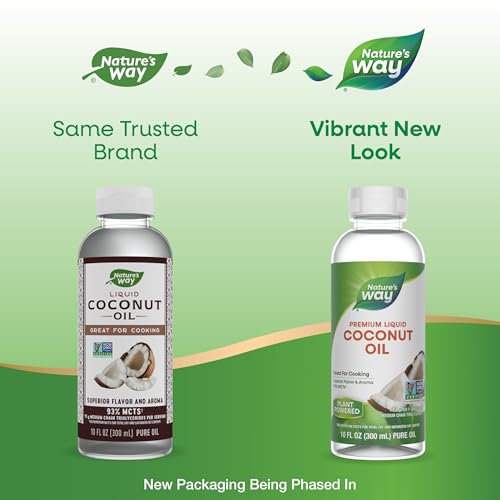 Nature's Way Liquid Coconut Oil, Superior Flavor and Aroma, Hexane Free, Stays Liquid, Non-GMO Project Verified, 10 Fl Oz (Packaging May Vary)