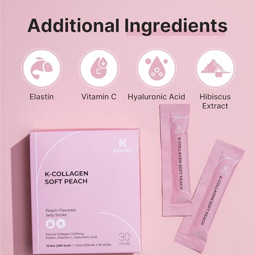 K-Nutra K-Collagen Soft Peach | 15.9oz (30 Sticks) | Marine Collagen with Vitamin C | Supports Skin, Hair & Nail Health | Tasty Jelly, Fast Absorption