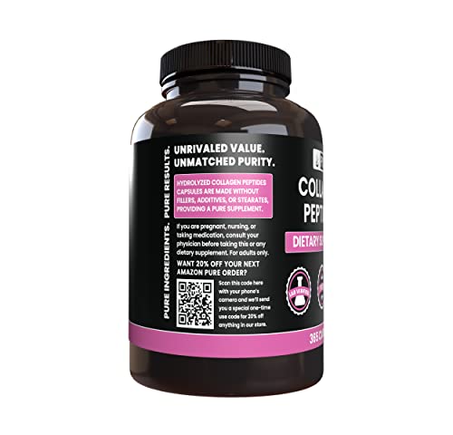 PURE ORIGINAL INGREDIENTS Collagen Peptides (365 Capsules) No Magnesium Or Rice Fillers, Always Pure, Lab Verified