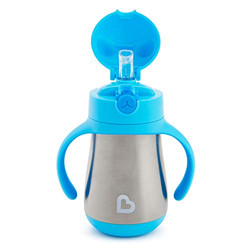 Munchkin Cool Cat Sippy Cup for Toddlers, Stainless Steel Straw Cup, 8 Ounce, Blue