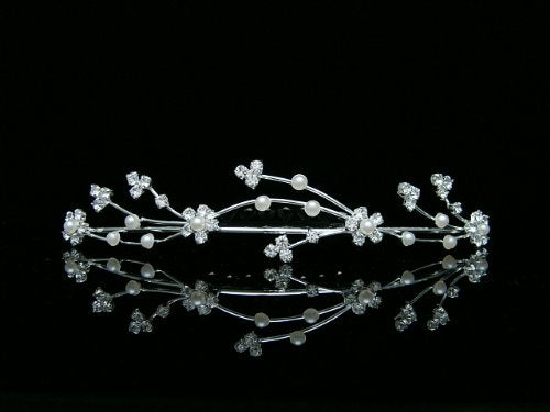 Flower Girl Bridesmaid Bridal Tiara Comb - Faux Pearls Silver Plated T392 by Venus Jewelry