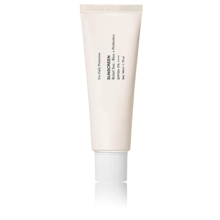 Relief Sun Organic Sunscreen SPF50+, Probiotics Relief Sun Rice Sunscreen Korean PA++++ for All Skin Type and UV Defense(1PCS*50ml)