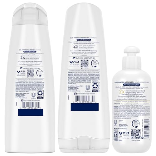 Dove Curly Hair Care Bundle –Curl Definition & Strength Shampoo and Conditioner + Leave-In Conditioner (3 Piece Set)