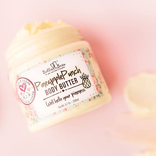 Bella & Bear Pineapple Body Butter, Hydrating Formula - Vegan Travel Size (6.7oz) Fresh Pineapple Scent