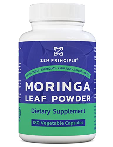 Zen Principle Organic Moringa Oleifera. Ultra-Premium. Provides an All Natural Energy Boost and Multi-Vitamin. A Raw Superfood, Vegan, No GMO and Gluten Free. 180 Capsules.