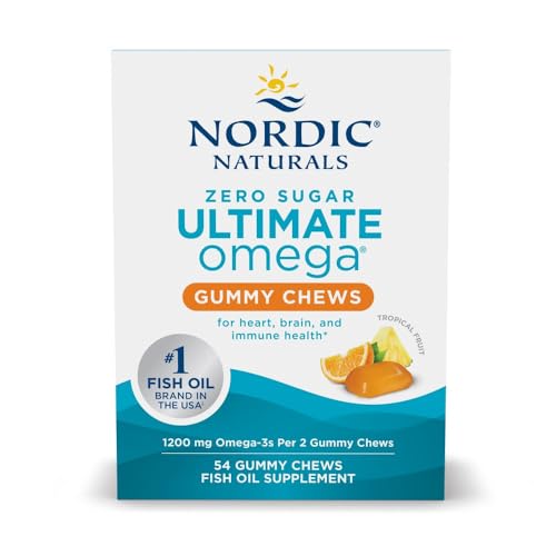 Nordic Naturals Zero Sugar Ultimate Omega Gummy Chews, Tropical Fruit, 54 Gummies, Supports Heart, Brain, and Immune Health, Non-GMO, Vegetarian, 27 Servings