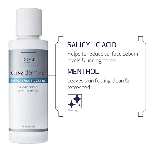 Obagi CLENZIderm M.D. Daily Care Foaming Acne Cleanser – Acne Treatment with 2% Salicylic Acid (BHA) – 4 oz
