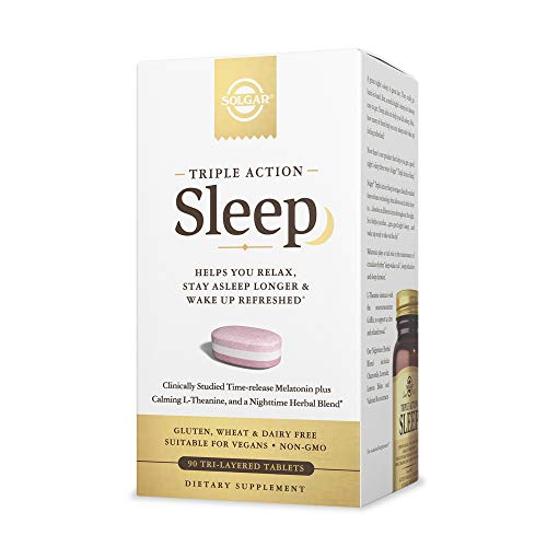 Solgar Triple Action Sleep, 90 Tri-Layer Tablets - Time-Release Melatonin & L-Theanine Plus Herbal Blend - Helps You Relax - Non-GMO, Gluten Free - 90 Servings