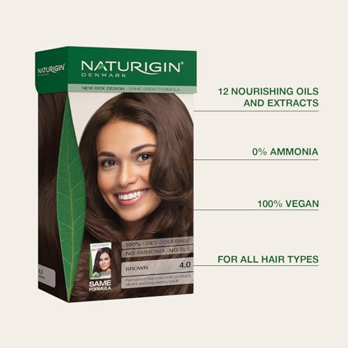 Naturigin Permanent Hair Dye, 4.0 Brown, Ammonia and Paraben Free, up to 100% Gray Hair Coverage, Long Lasting, Vegan, Cruelty Free