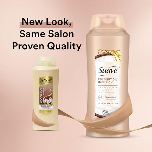 Suave Coconut Oil Damage Repair Shampoo, for Normal, Dry and Damaged Hair, with Pure Coconut Oil Infusion, 28 oz Pack of 4