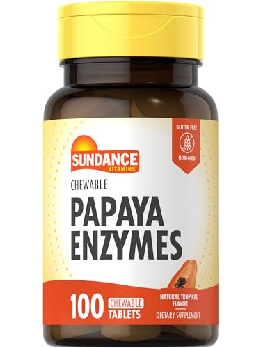 Sundance Papaya Enzymes | 100 Chewable Tablets | Natural Tropical Flavor | Vegetarian, Non-GMO, and Gluten Free Supplement