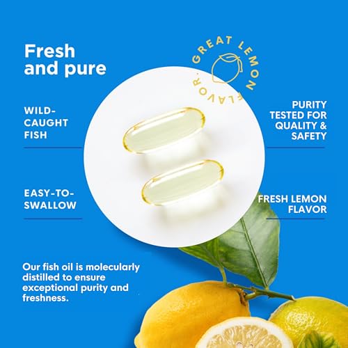 Triglyceride Omega 3 Fish Oil – High EPA & DHA for Eye, Joint, Heart & Brain Support – Omega-3 Fatty Acids - Lemon Flavor – 180 Softgels – 90 Day Supply