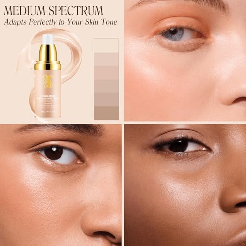 Colour Changing Foundation, Foundation 4 in 1 - Light Spectrum with SPF 50+, Hydrating Liquid Foundation Color Changing, Concealers Waterproof & Longwearing, Medium Spectrum for Gym, Sport, Dancing