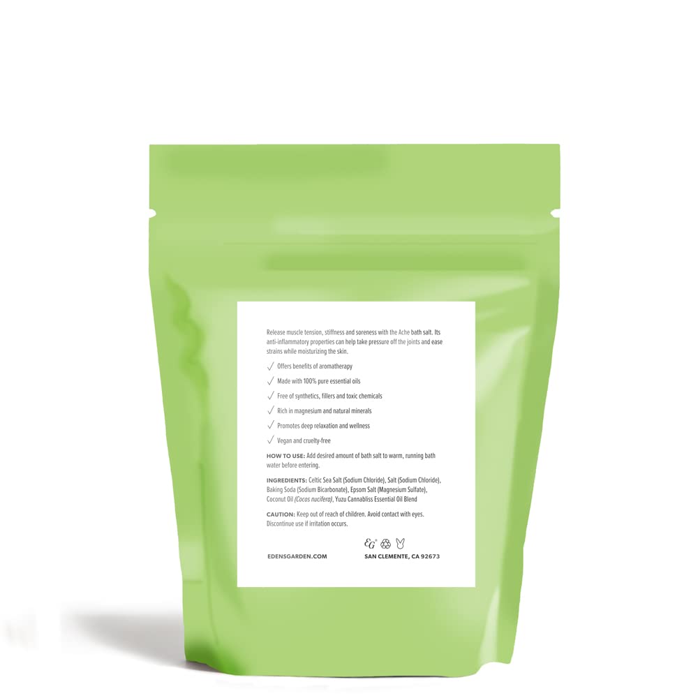 Edens Garden Ache Bath Salt Soak – Yuzu Cannabliss Blend with Pure Essential Oils, Epsom, Dead Sea Salt & Magnesium – for Men & Women, Tension Relief & Muscle Recovery After Workout, 10 oz (283 g)