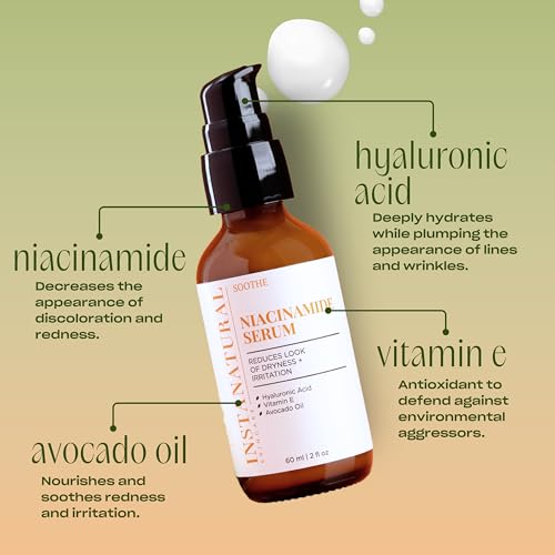 InstaNatural Niacinamide Face Serum, Hydrates, Soothes, Reduces Irritation, Redness, Lines, Wrinkles, and Other Signs of Aging, with Hyaluronic Acid and Vitamin E, 2 Fl Oz