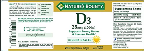 Nature's Bounty Vitamin D3-1000 IU, Rapid Release Softgels 250 ea (Pack of 2)