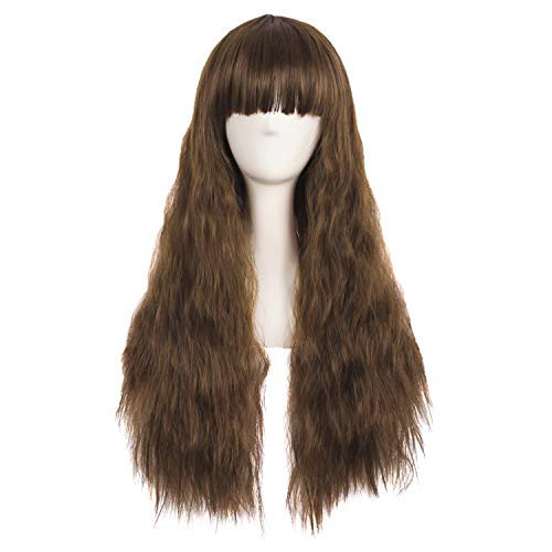 MapofBeauty 28/70cm Charms Women Synthetic Long Fluffy Corn Hot Curly Flat Bangs Wig (Brown)