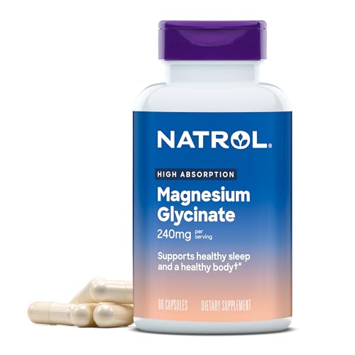 Natrol Magnesium Glycinate Supplements 240 mg - High Absorption - Calm Magnesium Glycinate for Sleep - 60 Capsules, 30 Day Supply