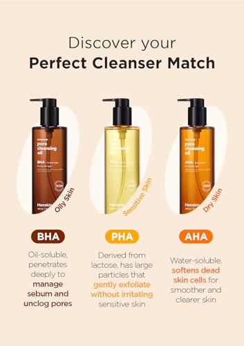 Hanskin BHA Pore Cleansing Oil, Gentle Blackhead Cleanser and Makeup Remover for Combination and Oily Skin, Korean Skincare [BHA/10.14 oz]