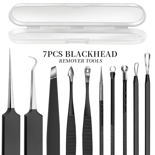 Teenitor Blackhead Remover Tools, Pimple Popper Tool Kit, Ingrown Hair Tweezers, Precision Tweezers, Surgical Grade Blackhead Extractor Pimple Extractor, Black