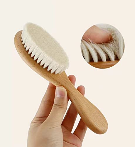 PandaEar Baby Hair Brush and Comb Set for Newborn| Natural Wooden Hairbrush with Soft Goat Bristles, Pear Wood Comb and Wooden Massage Brush for Infant, Toddler, Kids