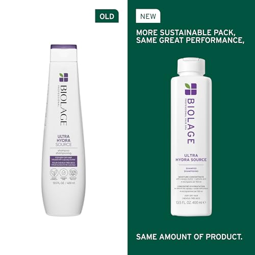 Biolage Ultra Hydra Source Shampoo - Deeply Moisturizes & Conditions Very Dry Hair, For Thick Hair, Infused with Micro-dosed with Cupuaçu Butter & Salicylic Acid, 13.5 Fl Oz, Packaging May Vary