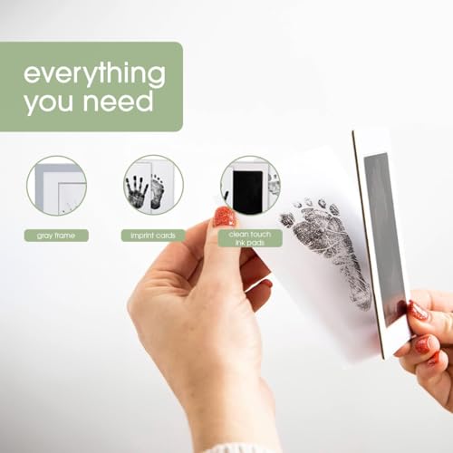 Pearhead Babyprints Photo Frame - Ideal for Baby Shower, Nursery Décor, Memory Keepsake, Newborn Kit with Clean-Touch Ink Pads for Baby Handprints & Footprints - Gray