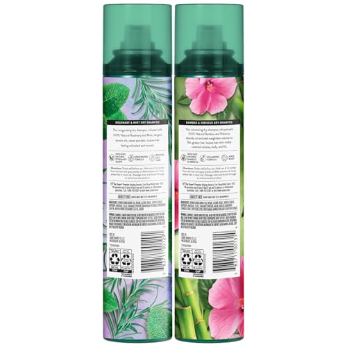 Suave Dry Shampoo Spray Variety 2-Pack – Invigorating Rosemary & Mint + Volumizing Bamboo & Hibiscus, 4.3 Oz Ea