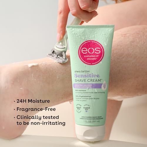 eos Shea Better Sensitive Shaving Cream, Women's Shave Cream, Fragrance-Free, Skin Care and Lotion with Colloidal Oatmeal, 24-Hour Hydration, 7 fl oz